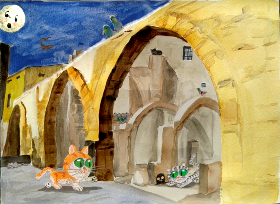 Calçot the cathedral cat illustration, jews arcs