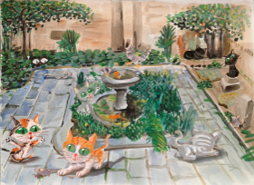 Calçot the cathedral cat illustration, courtjards